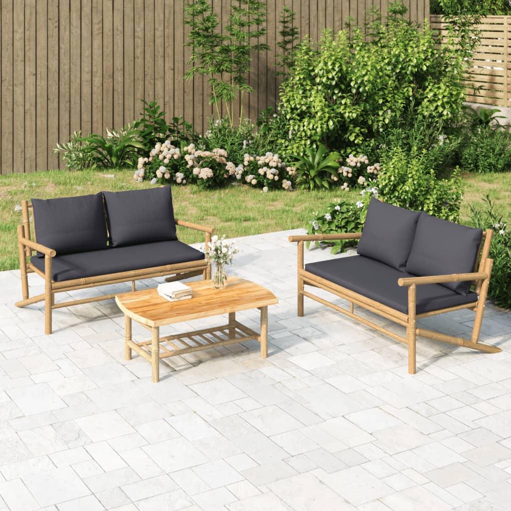 Vetonek Set de muebles de jardín 2 piezas bambú con cojines gris oscuro