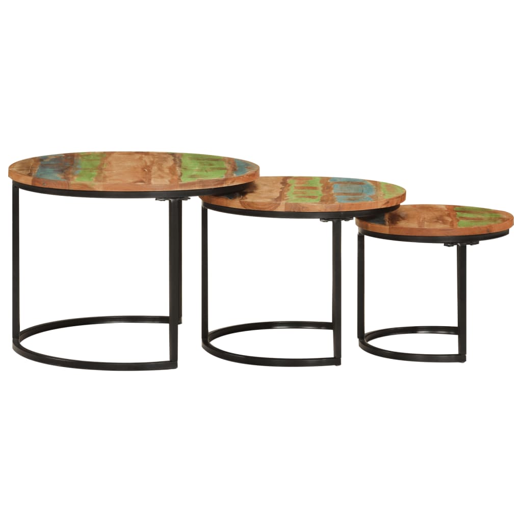 Stackable tables 3 pieces recycled solid wood