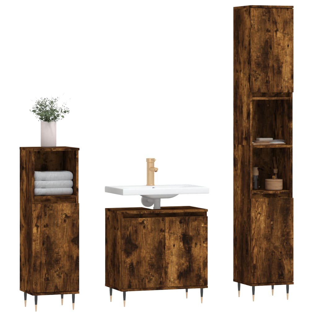 Set de muebles baño 3 pzas madera roble ahumado - Vetonek