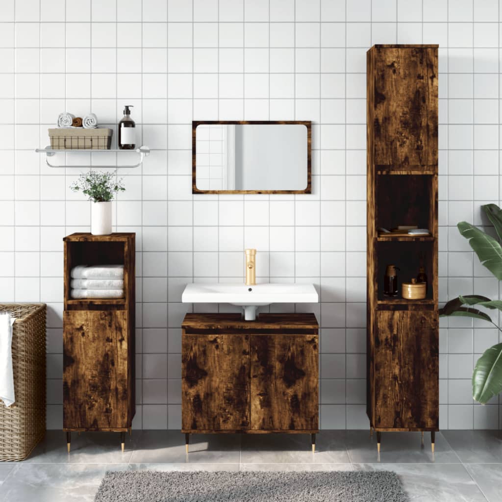 Vetonek Set de muebles baño 3 pzas madera contrachapada roble ahumado