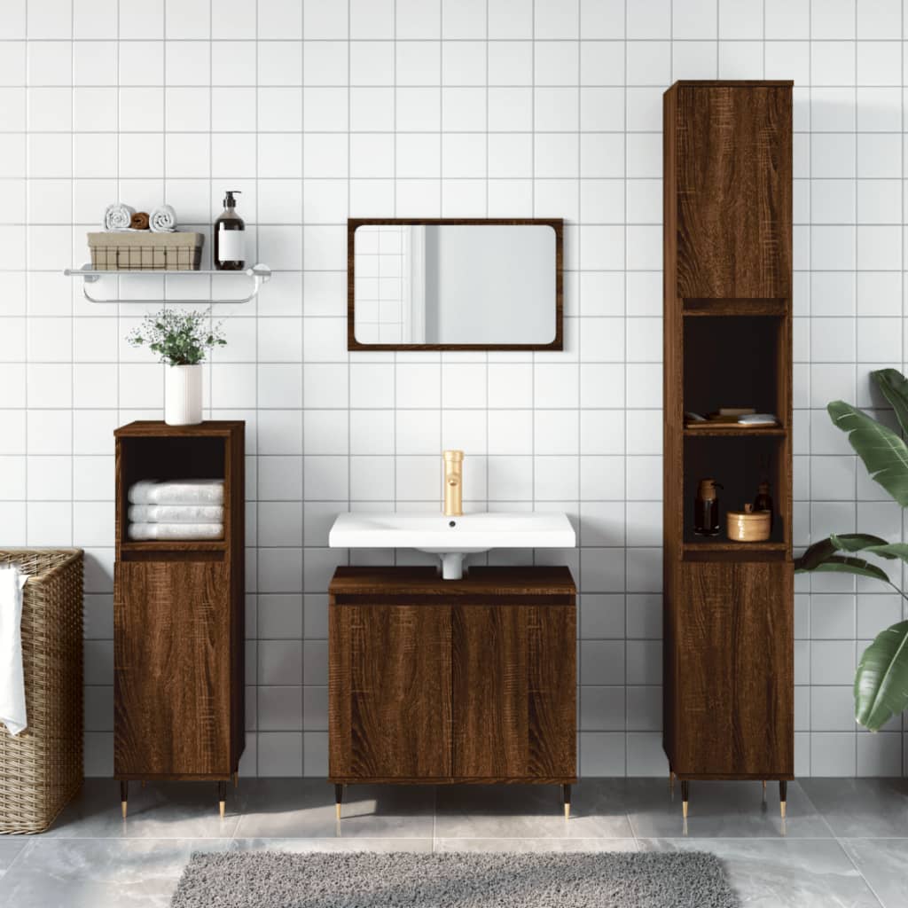 Vetonek Set de muebles de baño 3 pzas madera contrachapada roble marrón