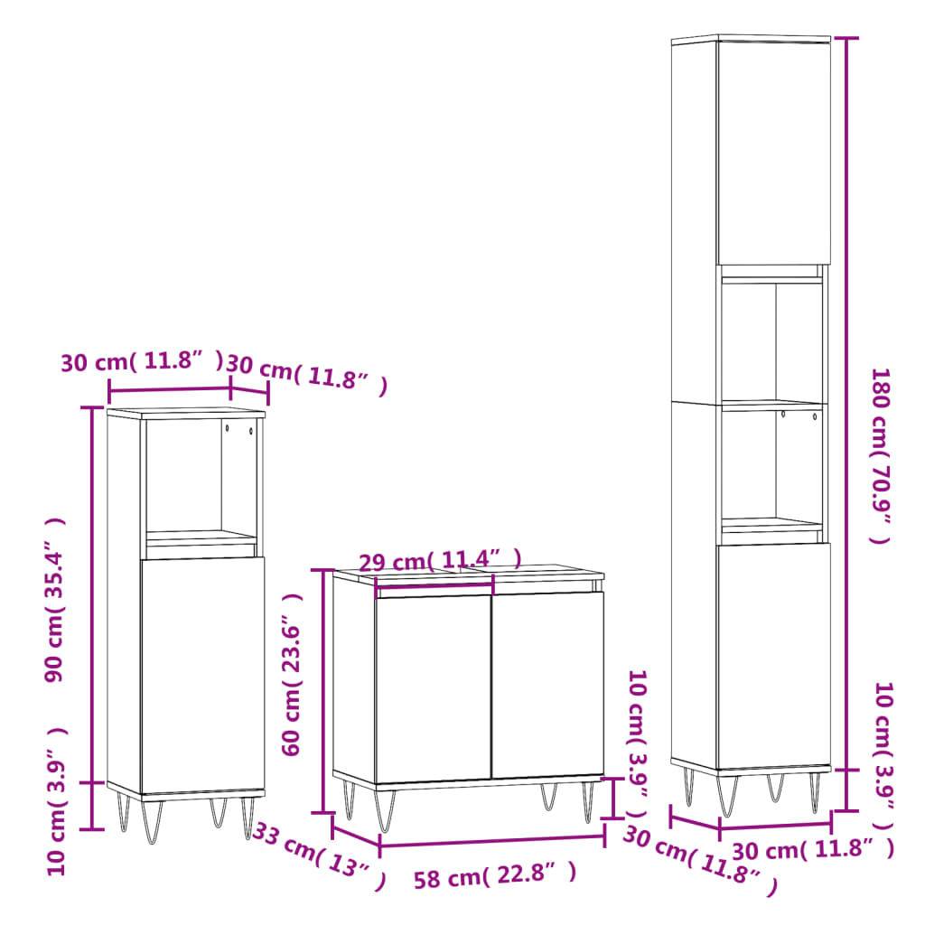 Set de muebles de baño 3 piezas madera blanco vidaXL