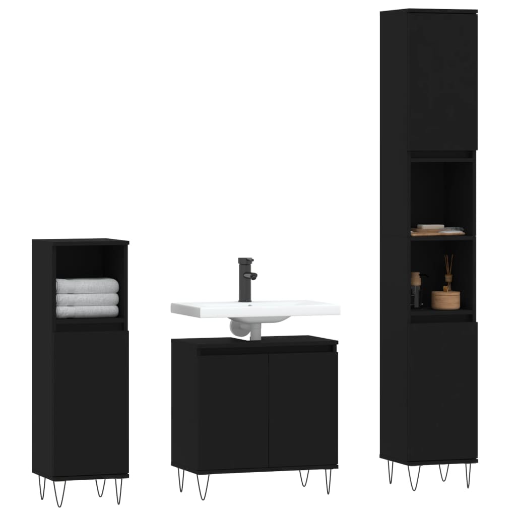 Set de muebles de baño 3 piezas madera negro