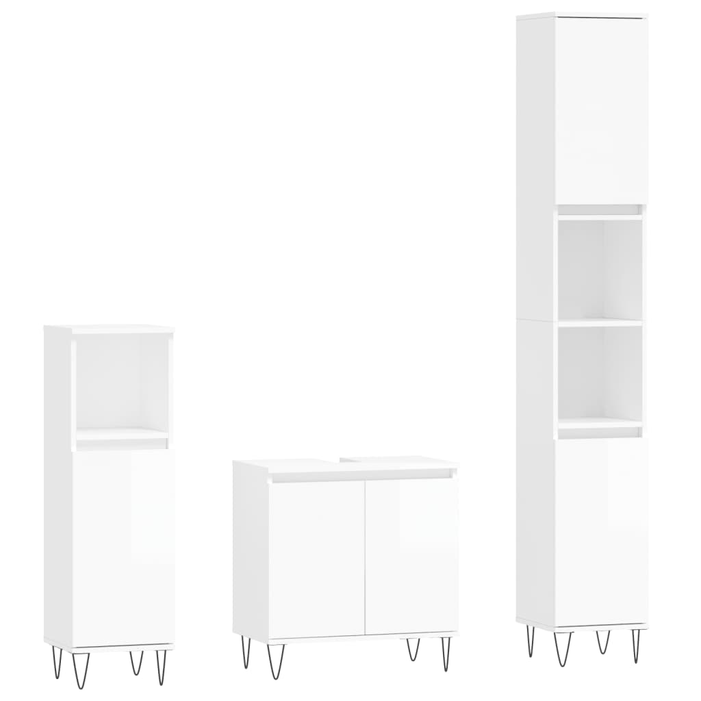 Set de muebles baño 3 pzas madera blanco brillo - Vetonek