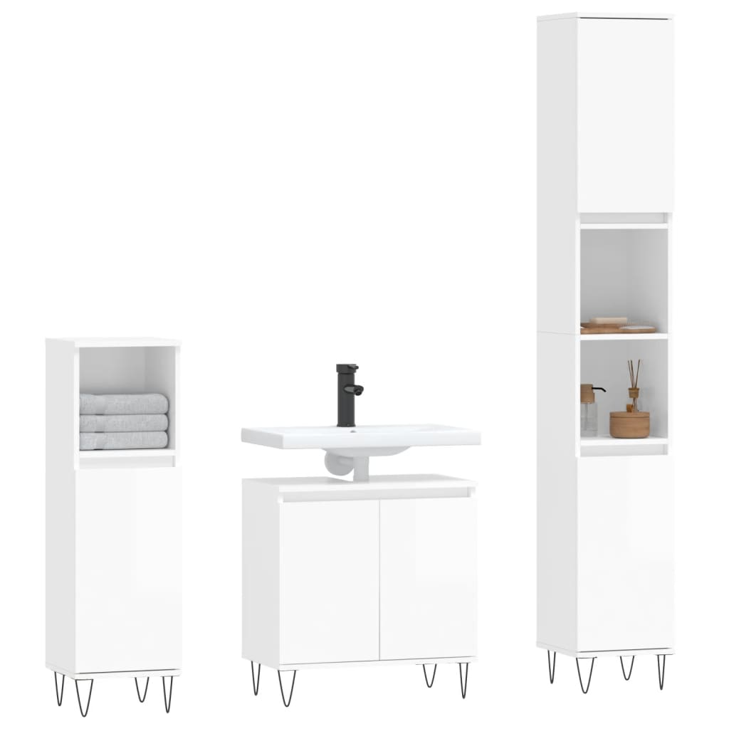 Set de muebles baño 3 pzas madera blanco brillo