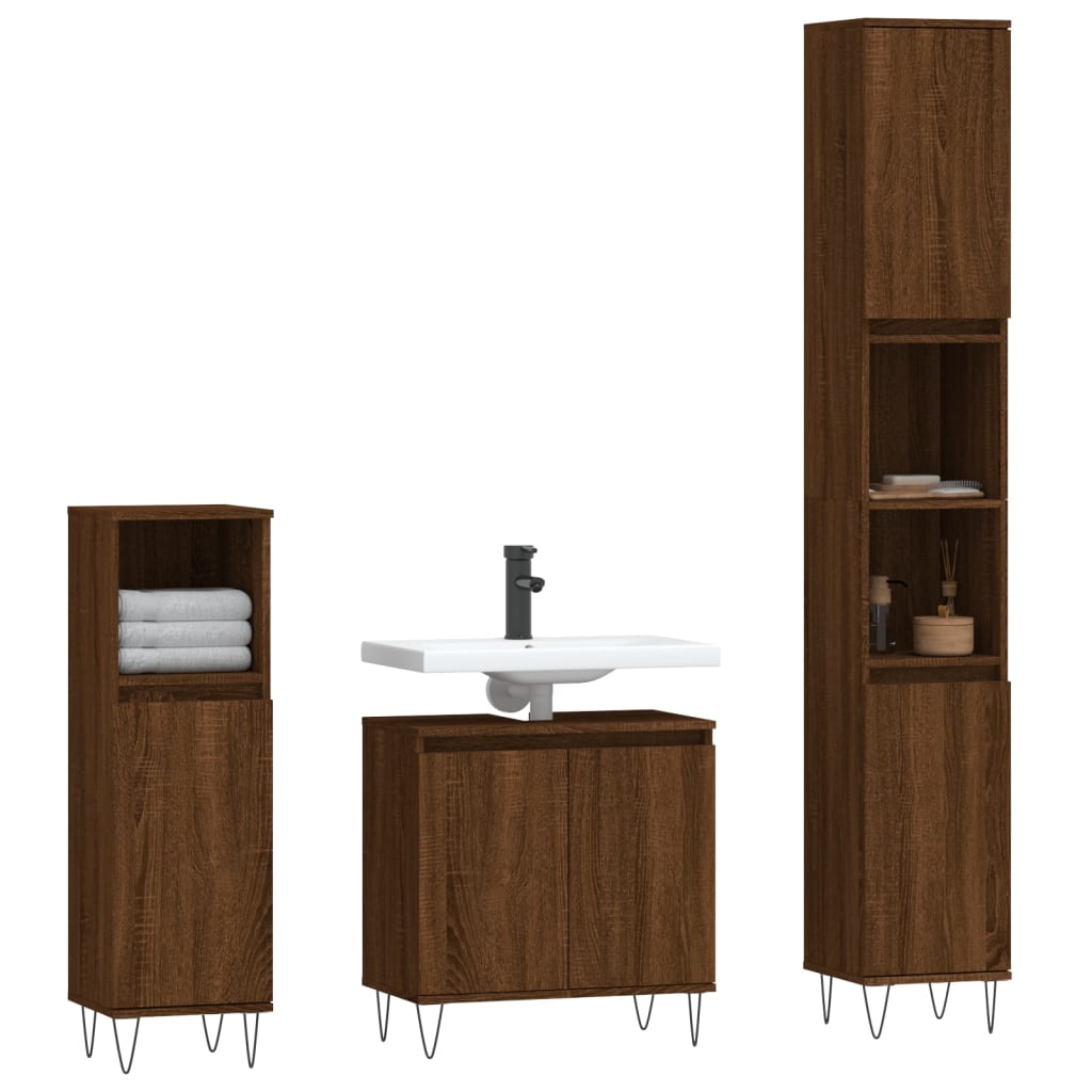 Set de muebles de baño 3 pzas madera roble marrón vidaXL