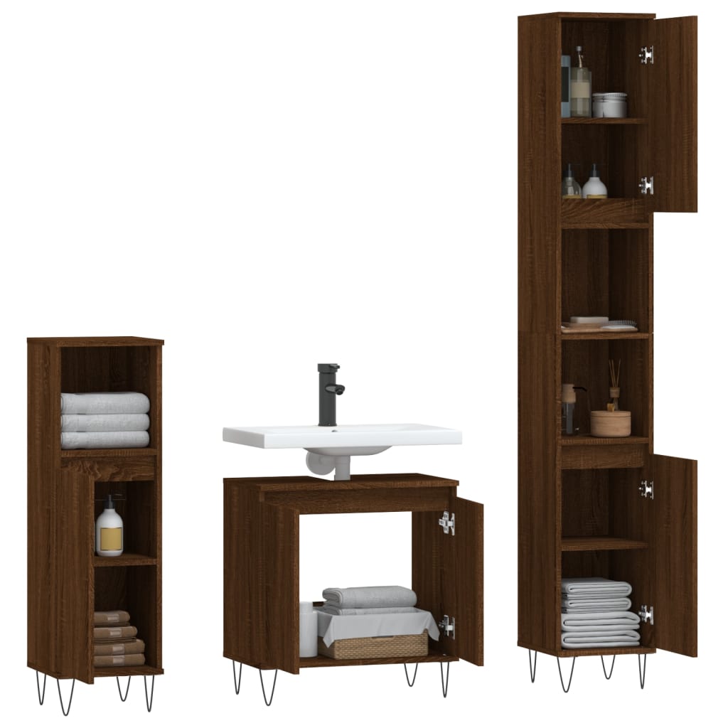 Set de muebles de baño 3 pzas madera roble marrón vidaXL