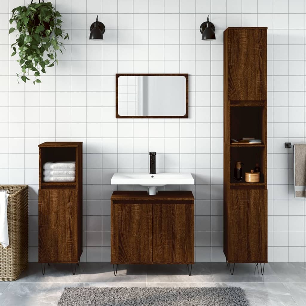 Set de muebles de baño 3 pzas madera roble marrón vidaXL