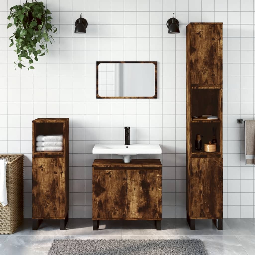 Vetonek Set de muebles baño 3 pzas madera contrachapada roble ahumado