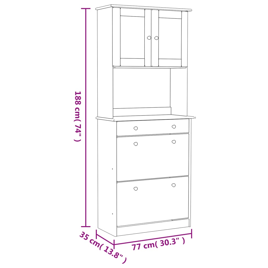 Aparador alto ALTA madera maciza de pino 77x35x188 cm - Vetonek