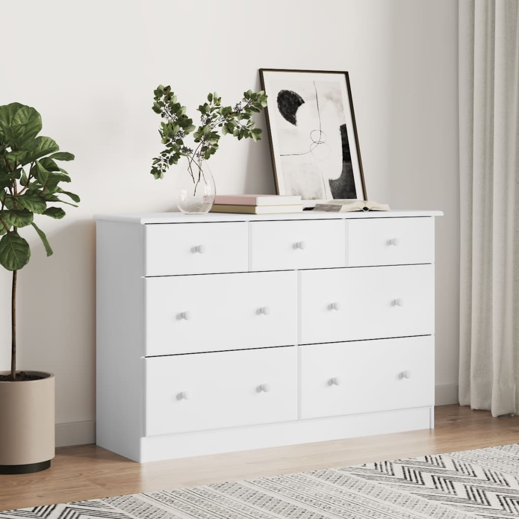 Cómoda cajonera alta madera maciza pino blanco 112x35x73 cm v6547 Vetonek