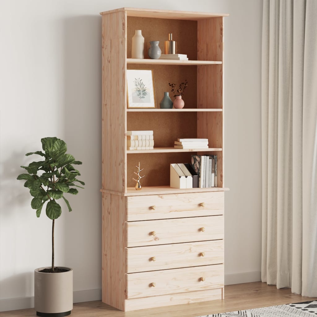 Vetonek Librería con cajones ALTA madera maciza de pino 77x35x186,5 cm