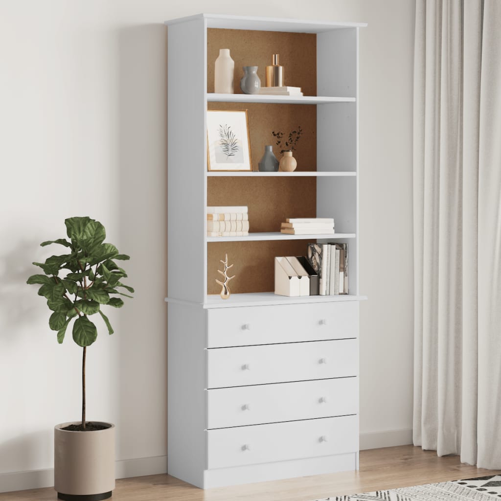 Vetonek Librería con cajones ALTA madera de pino blanco 77x35x186,5 cm