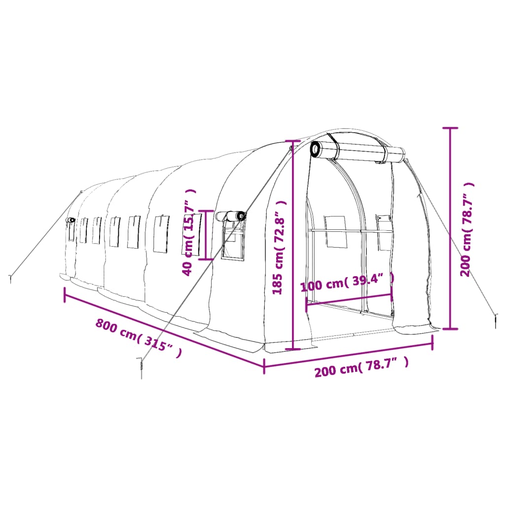 Invernadero con estructura de acero blanco 16 m² 8x2x2 m vidaXL