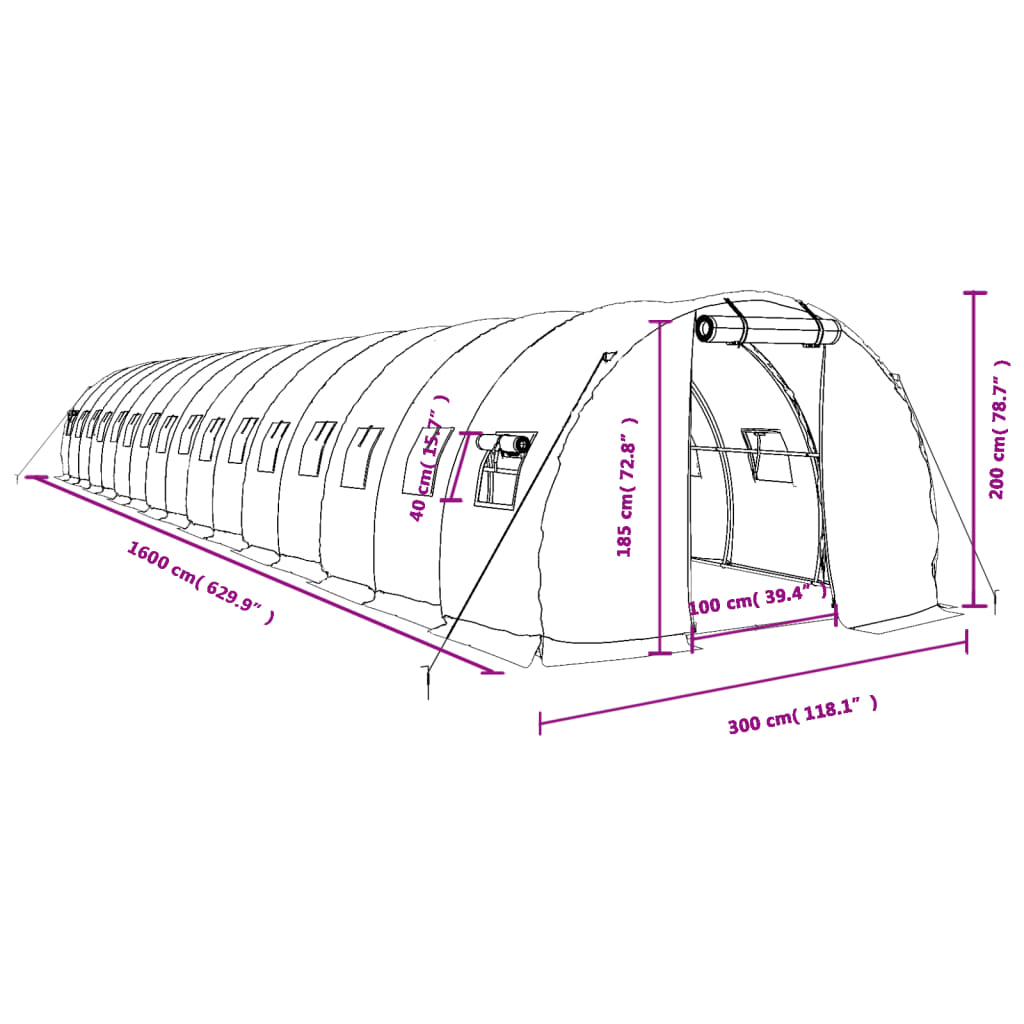 Invernadero con estructura de acero verde 48 m² 16x3x2 m vidaXL