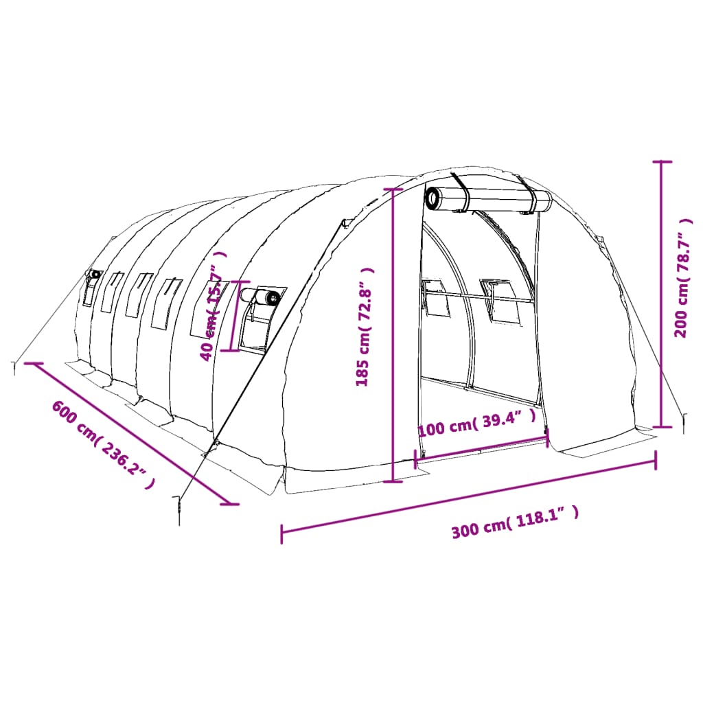 Invernadero con estructura de acero blanco 18 m² 6x3x2 m vidaXL