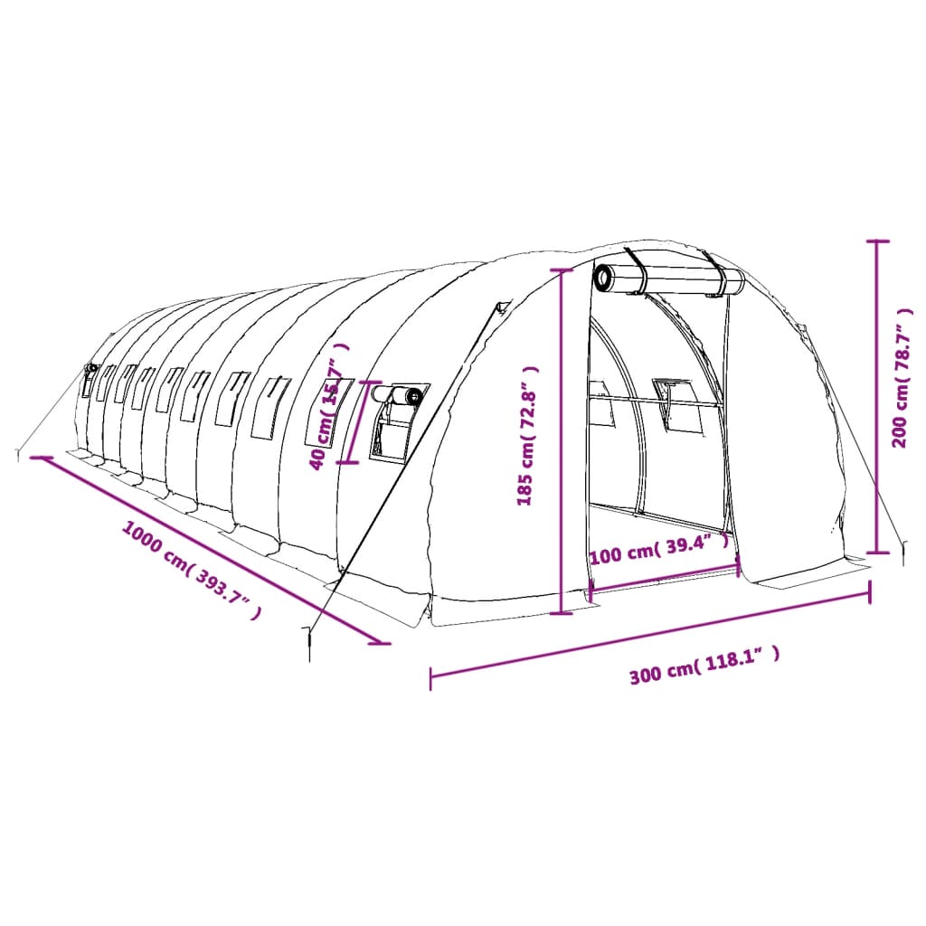 Invernadero con estructura de acero blanco 30 m² 10x3x2 m vidaXL