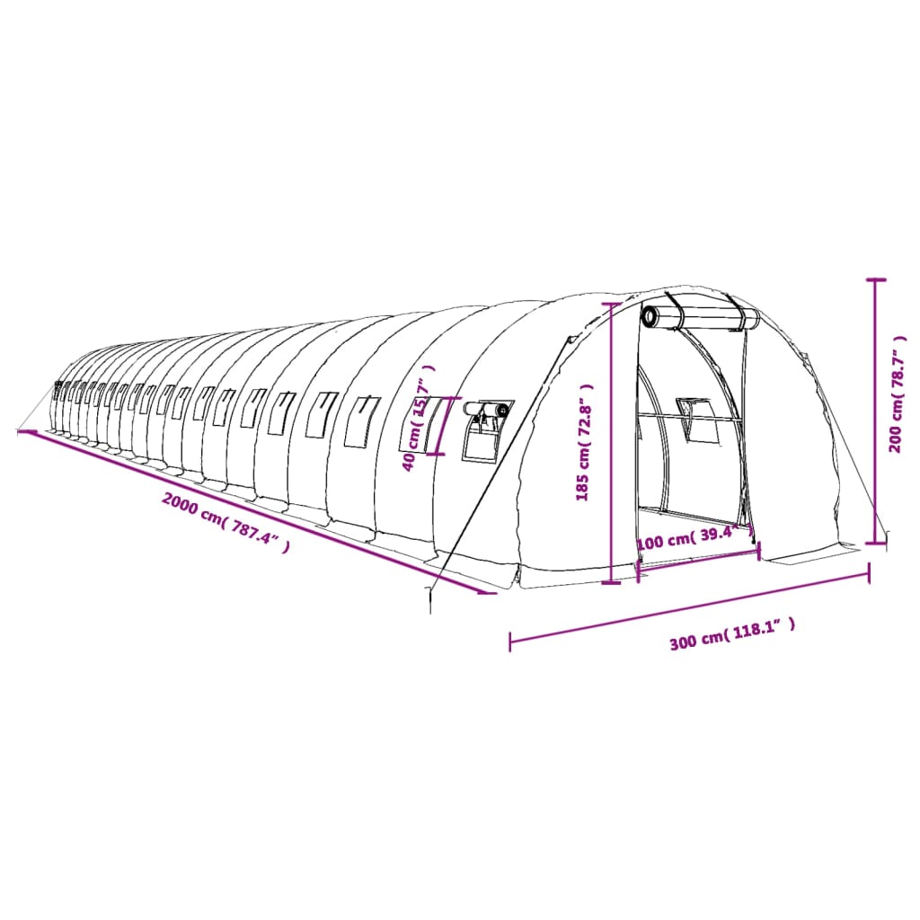 Invernadero con estructura de acero blanco 60 m² 20x3x2 m vidaXL