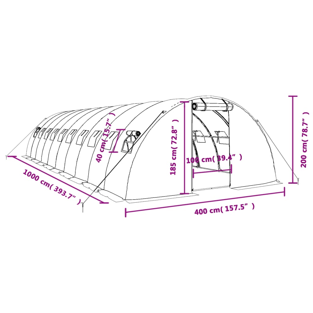 Invernadero con estructura de acero verde 40 m² 10x4x2 m vidaXL