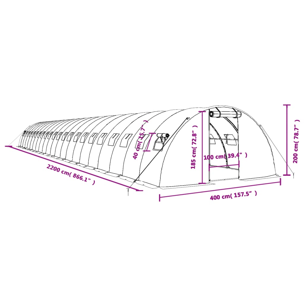 Invernadero con estructura de acero verde 88 m² 22x4x2 m vidaXL