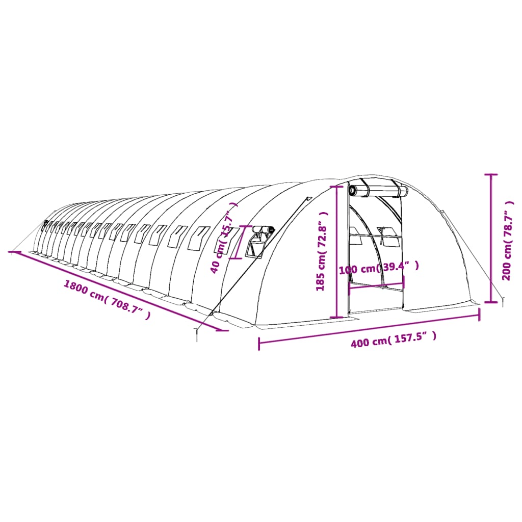 Invernadero con estructura de acero blanco 72 m² 18x4x2 m vidaXL