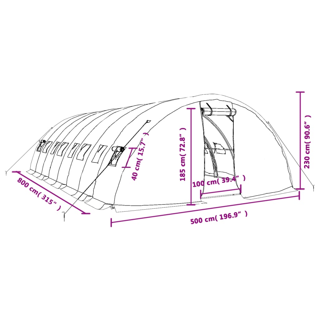 Invernadero con estructura de acero verde 40 m² 8x5x2,3 m vidaXL