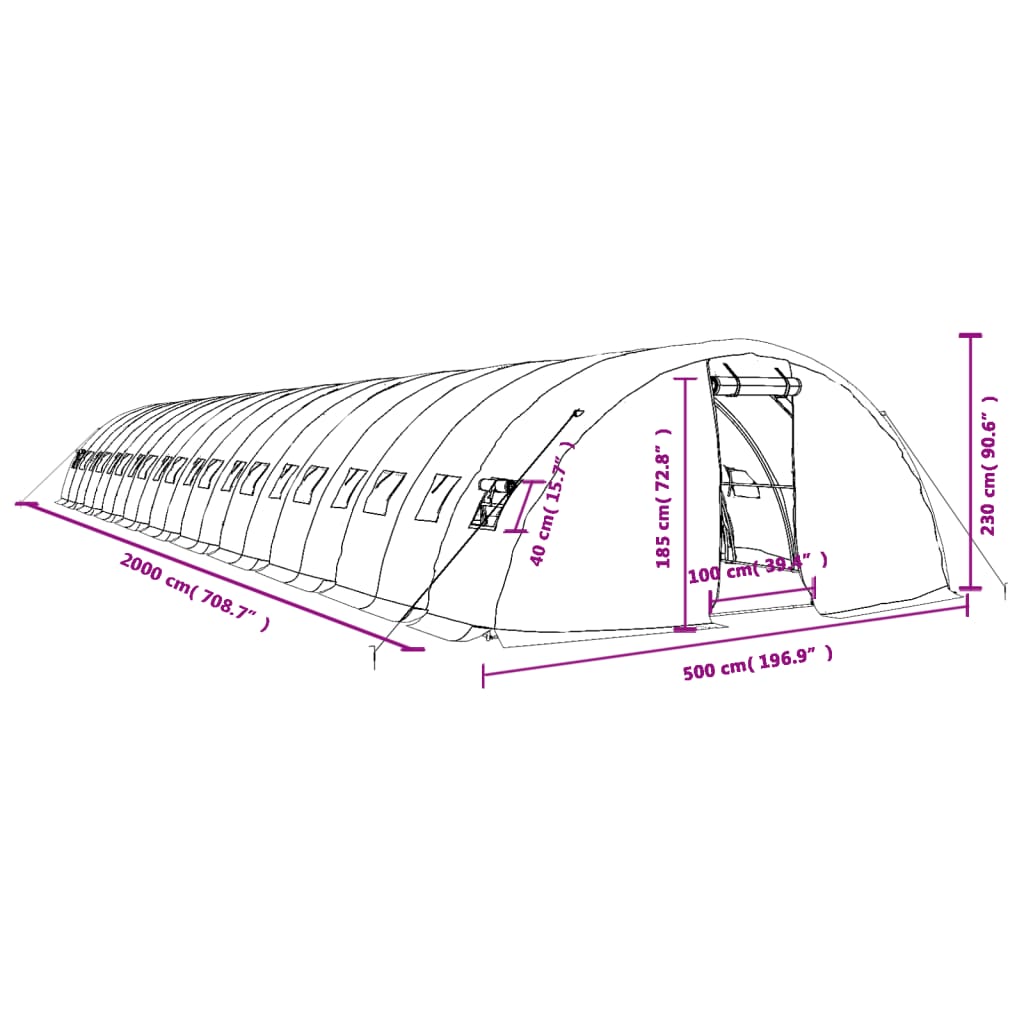 Invernadero con estructura de acero verde 100 m² 20x5x2,3 m vidaXL