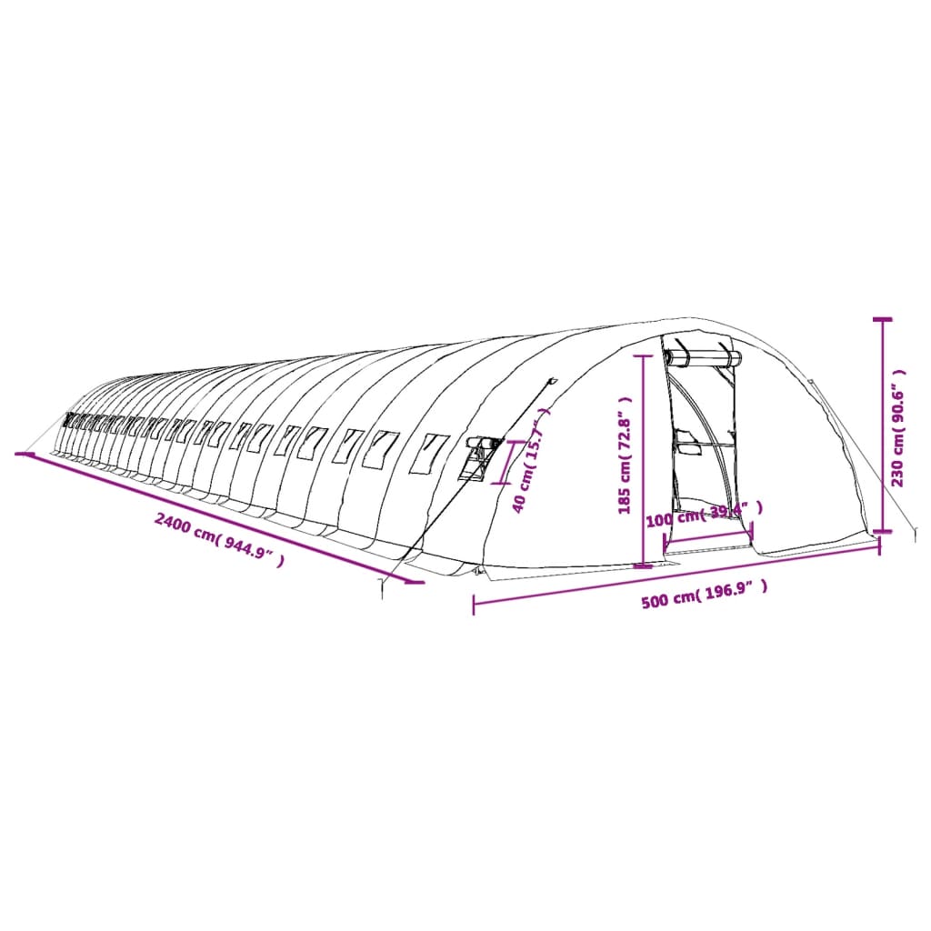 Invernadero con estructura de acero verde 120 m² 24x5x2,3 m vidaXL