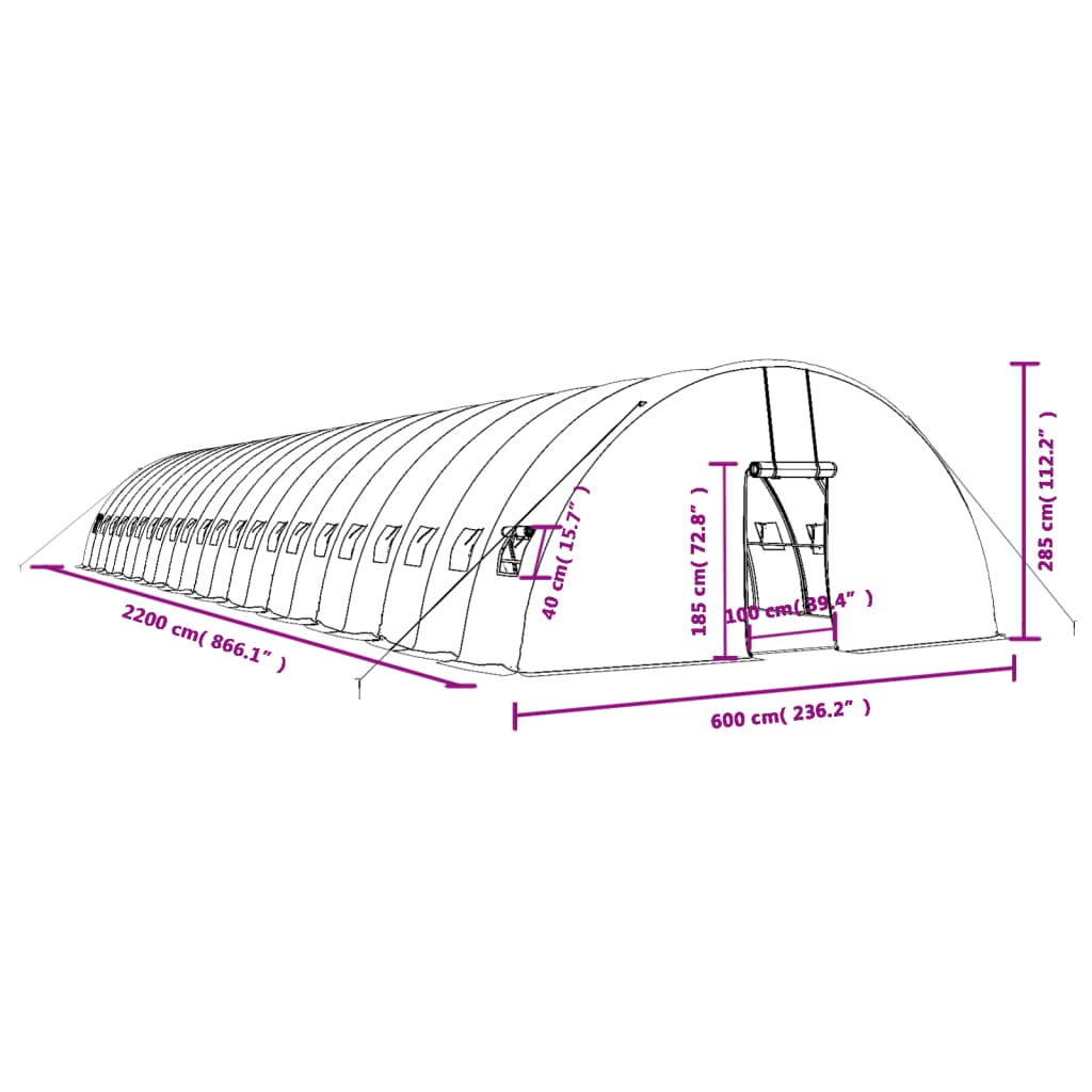 Invernadero con estructura de acero verde 132 m² 22x6x2,85 m vidaXL