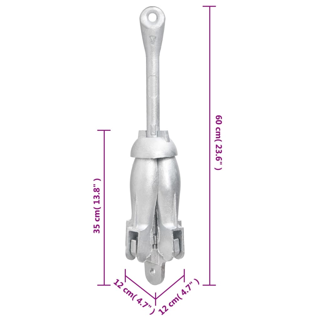 Ancla plegable cuerda hierro fundido galvanizado plata 8 kg vidaXL