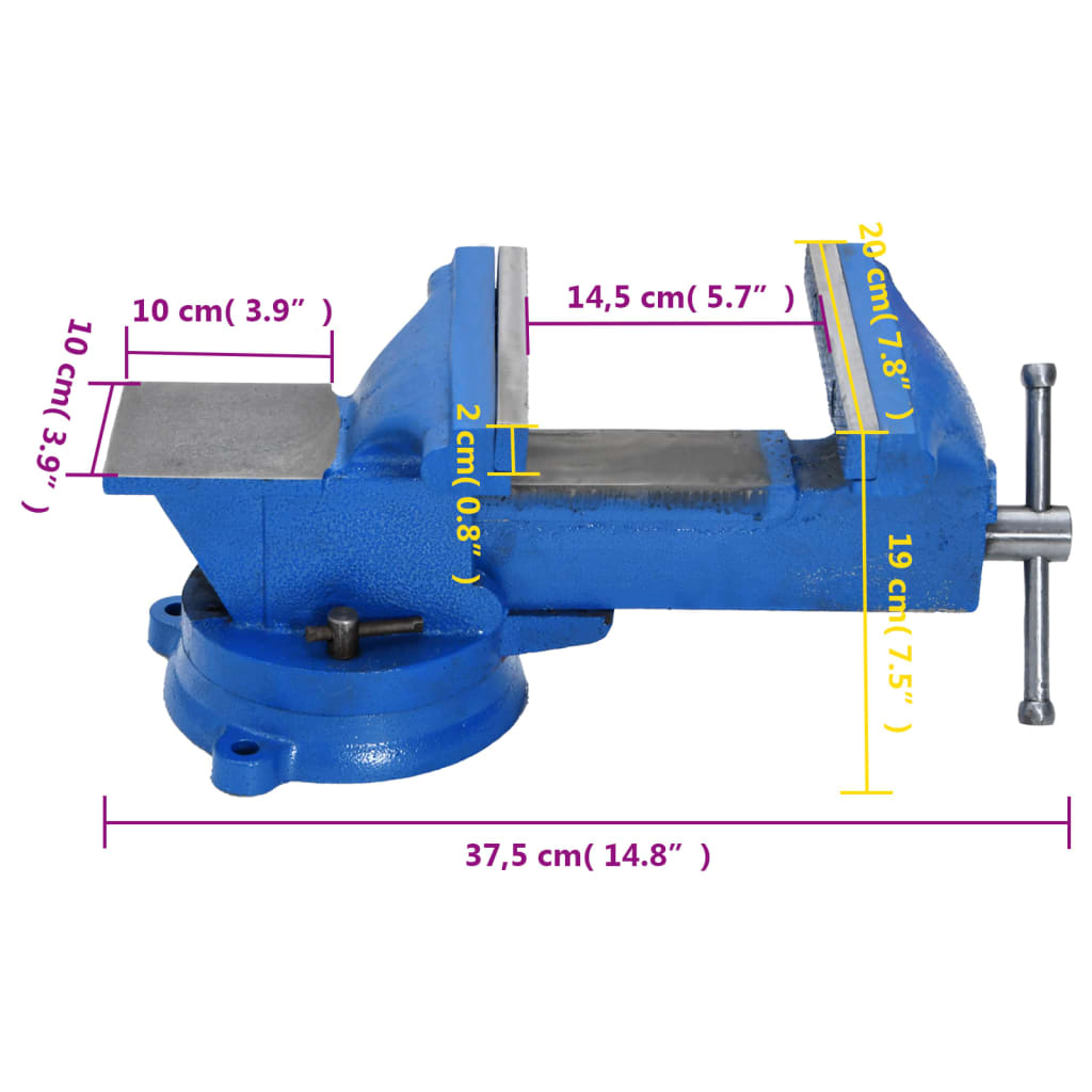 Parafuso de banco de ferro fundido azul 200 mm