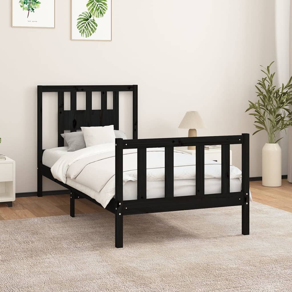 Vetonek Estructura de cama sin colchón madera de pino negro 90x200 cm