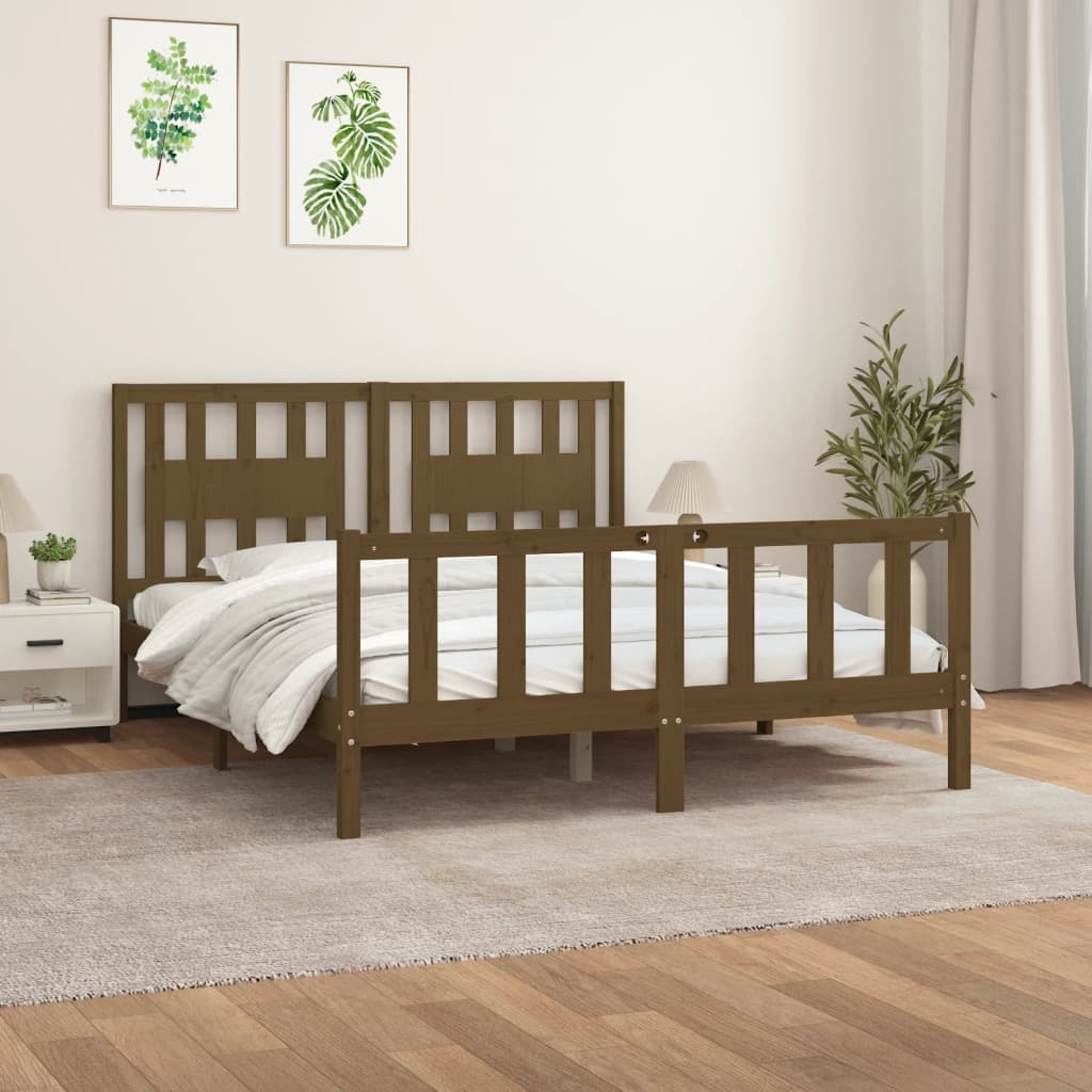 Vetonek Estructura cama con cabecero madera pino marrón miel 150x200cm