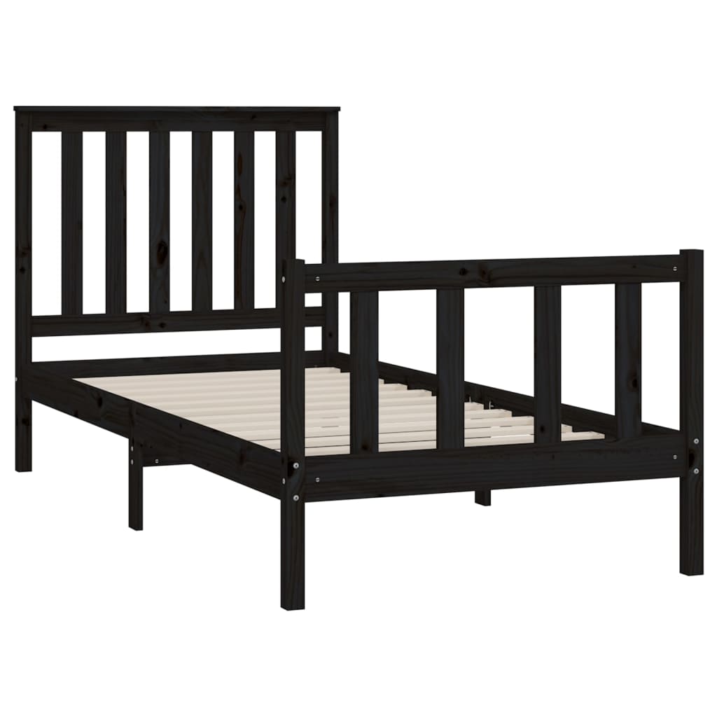 Estrutura de cama em madeira de pinho preto com cabeceira 90x200 cm V3828 Vetonek