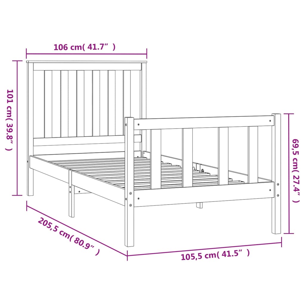 Estructura de cama sin colchón madera maciza de pino 100x200 cm vidaXL