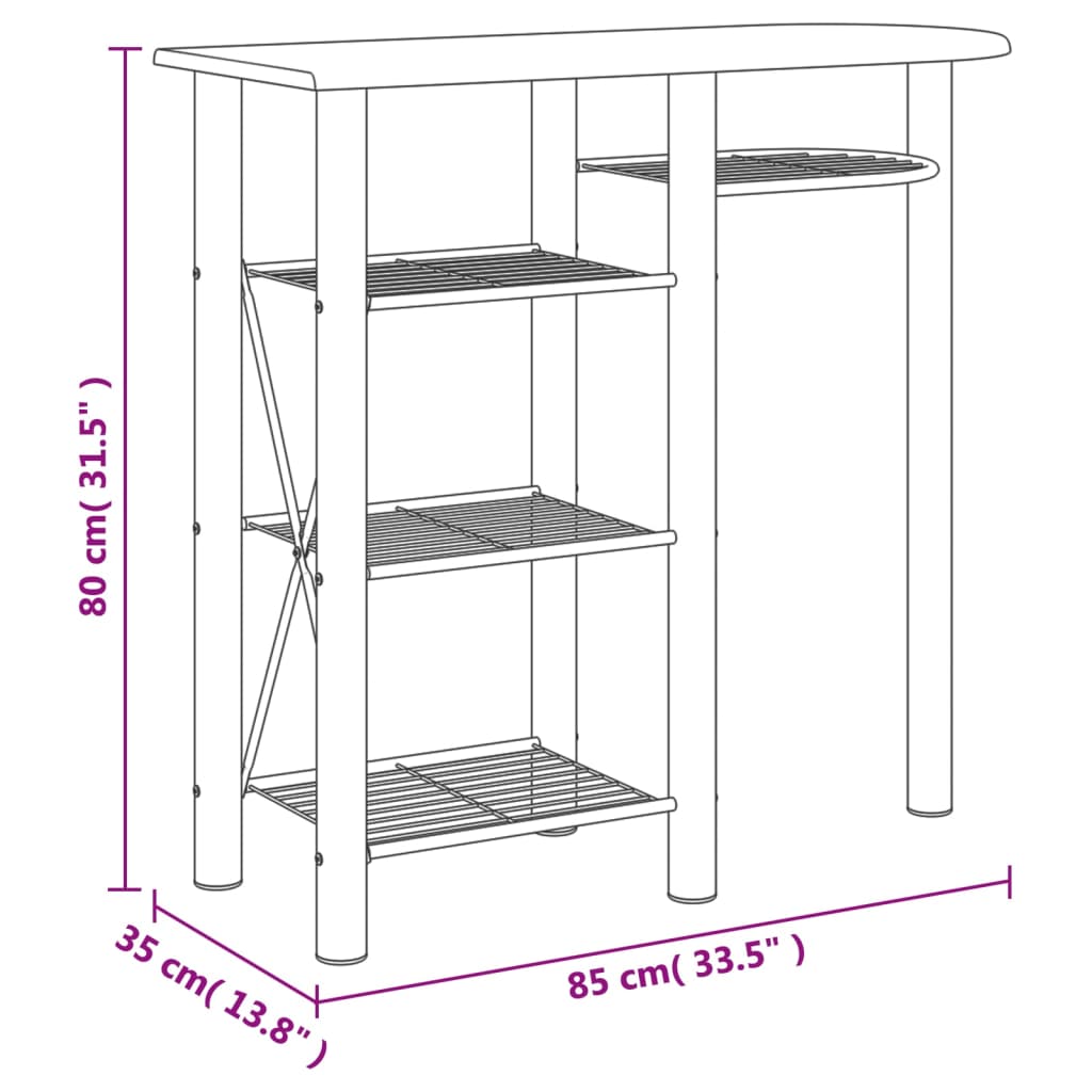 Mesa y taburetes altos 3 pzas hierro y madera gris y marrón vidaXL