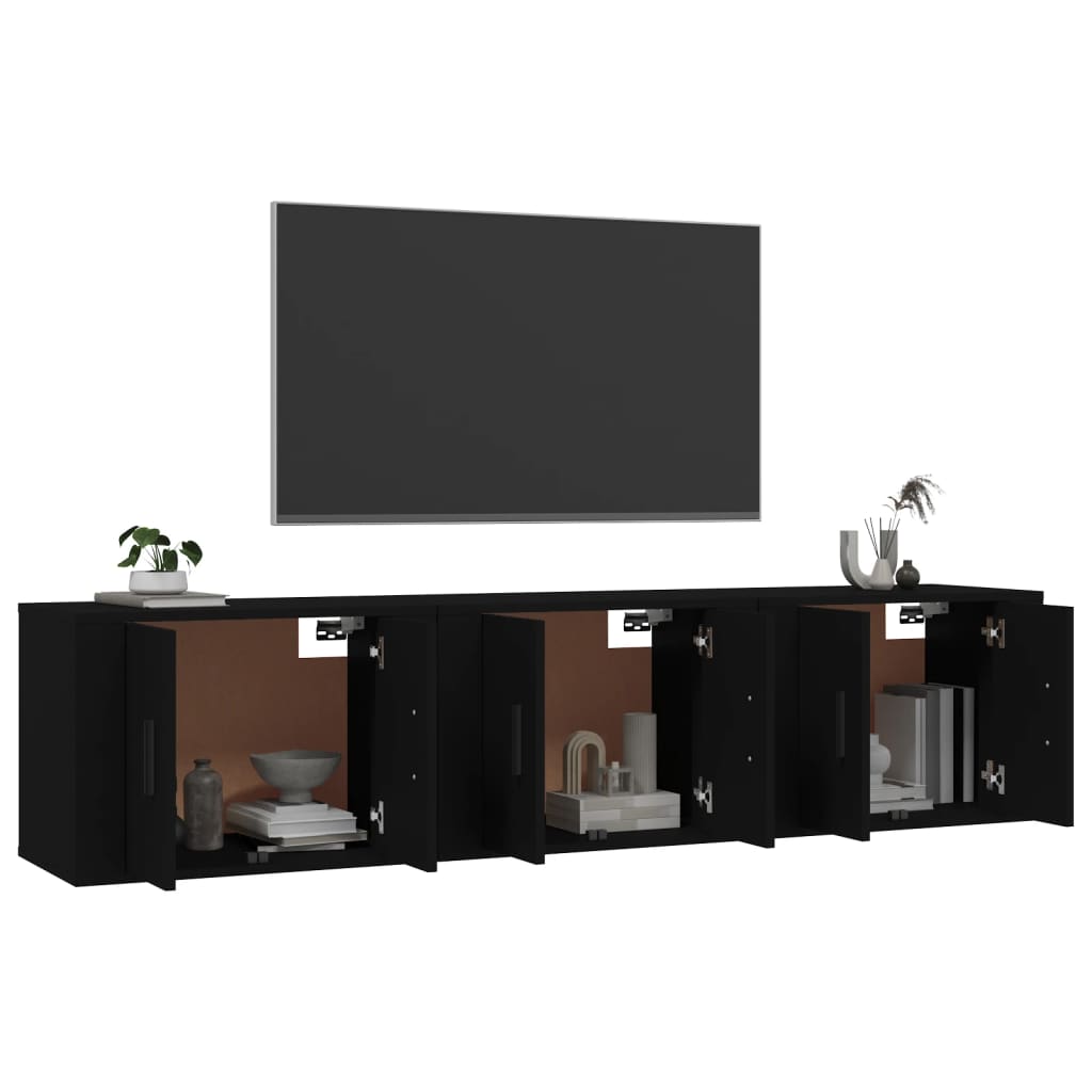 Muebles para TV de pared 3 uds negro 57x34,5x40 cm vidaXL