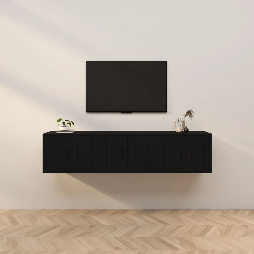 Vetonek Muebles para TV de pared 3 uds negro 57x34,5x40 cm