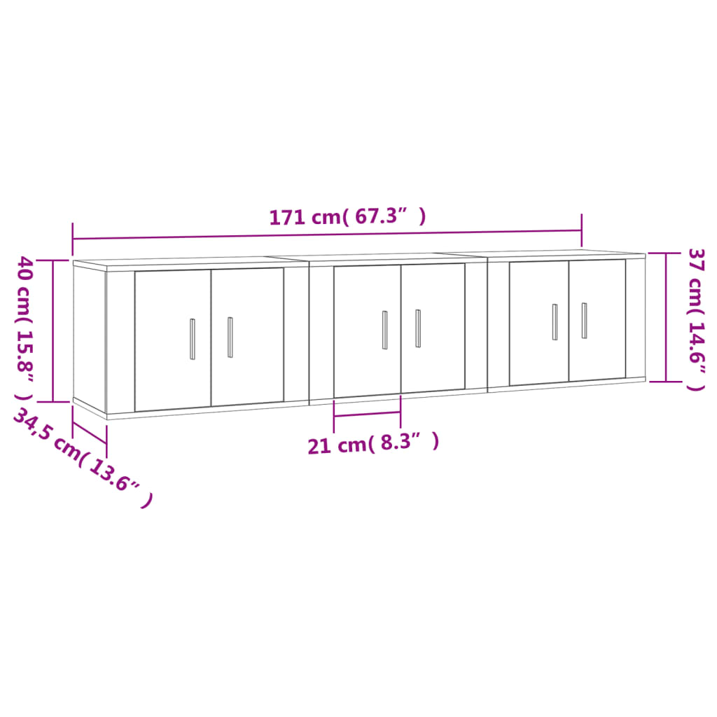 Muebles para TV de pared 3 uds negro 57x34,5x40 cm vidaXL