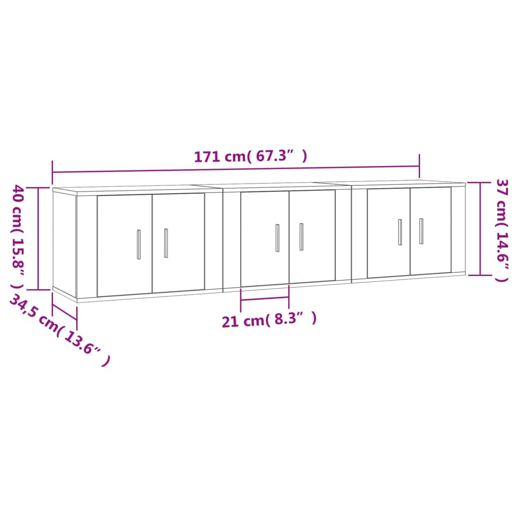 Muebles para TV de pared 3 uds gris Sonoma 57x34,5x40 cm vidaXL