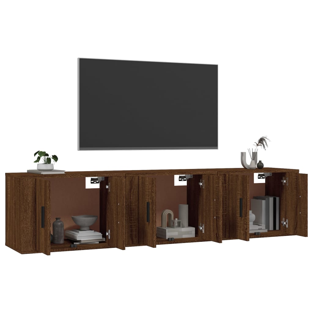 Móveis de TV de parede 3 UDs Brown Oak 57x34,5x40 cm