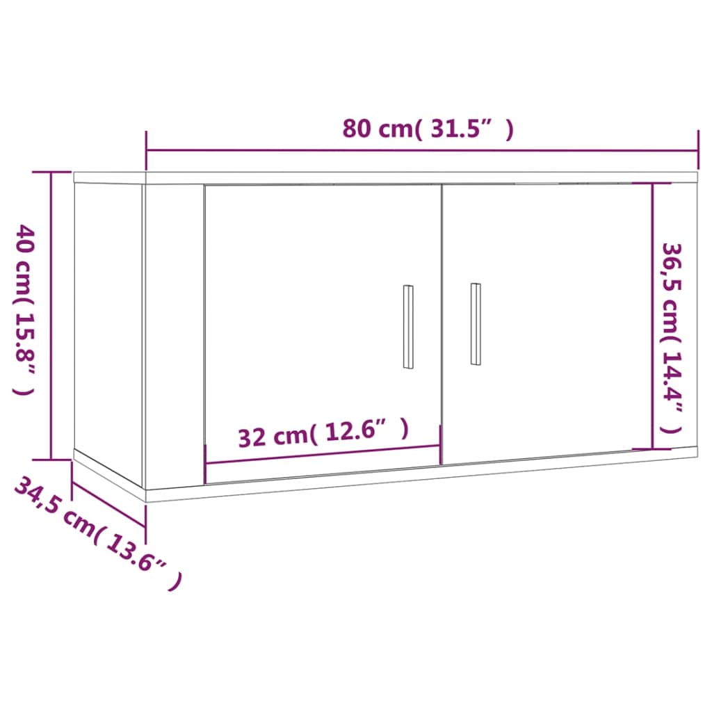 Muebles para TV de pared 3 uds blanco brillante 80x34,5x40 cm