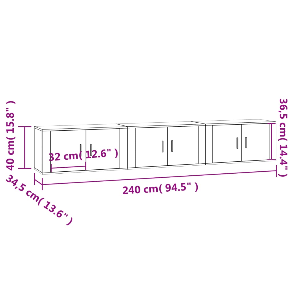 Muebles para TV de pared 3 uds gris hormigón 80x34,5x40 cm vidaXL