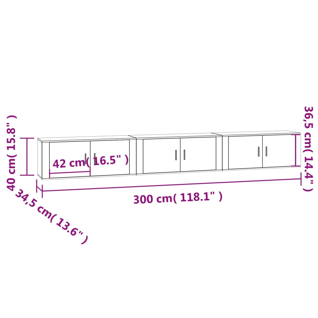 Muebles para TV de pared 3 uds blanco 100x34,5x40 cm vidaXL