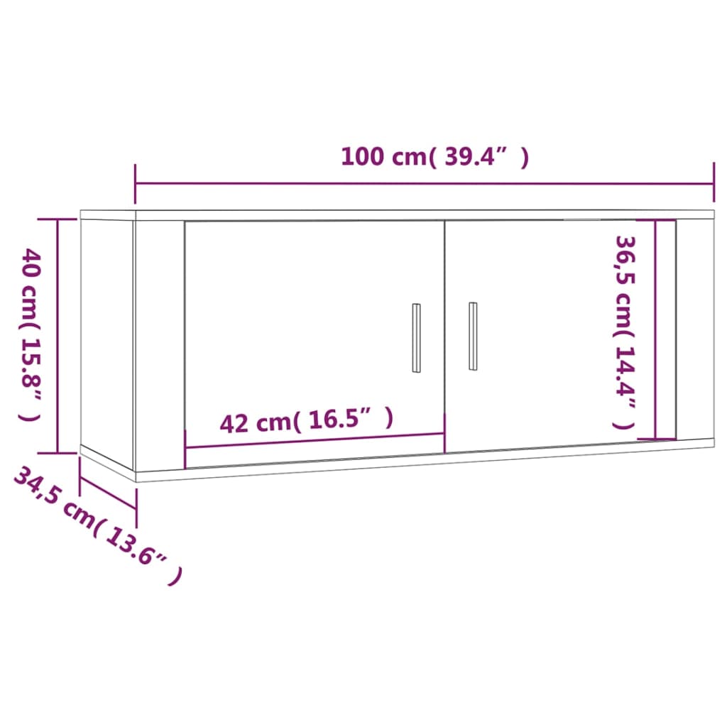 Wandfernsehgeräusche 3 UDs hellweiß 100x34,5x40 cm