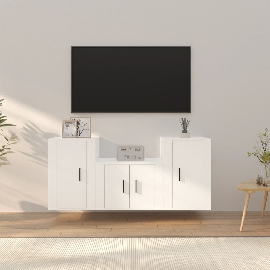 Vetonek Set de muebles de TV 3 piezas madera contrachapada blanco