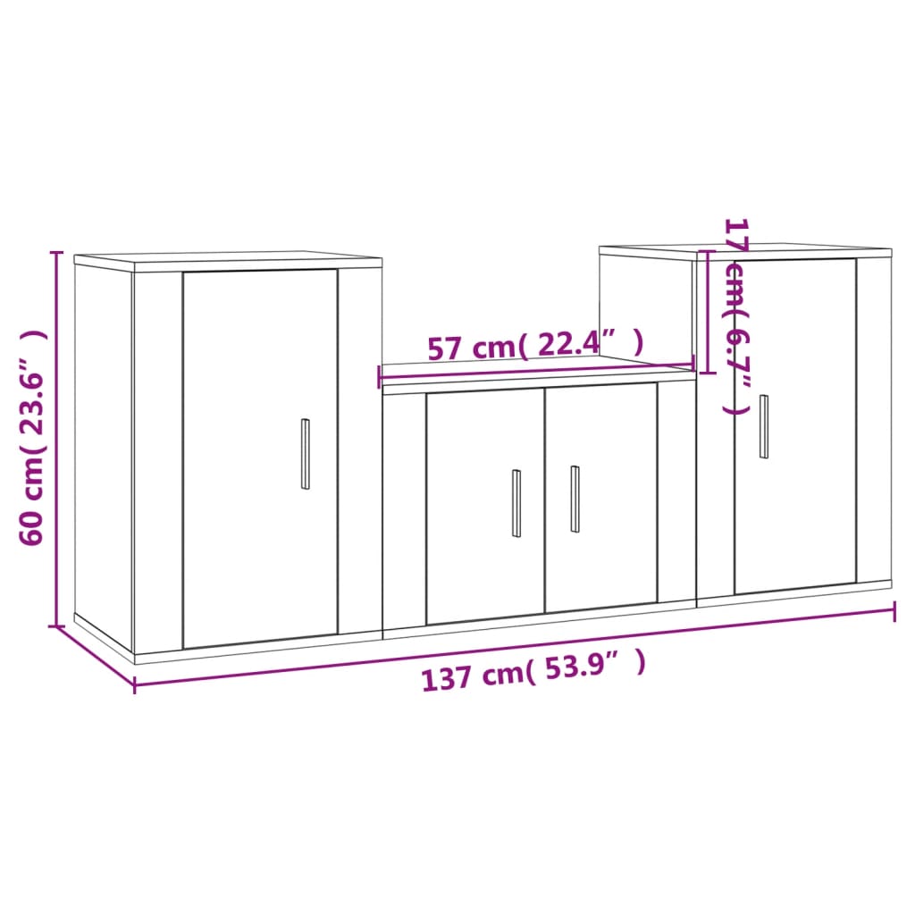 Set de muebles para TV 3 piezas madera negro vidaXL