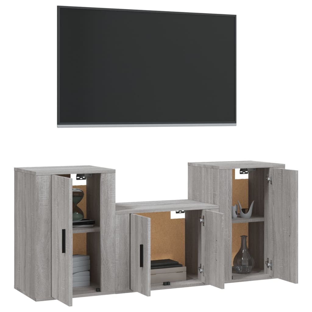 Set de muebles para TV 3 pzas madera gris Sonoma vidaXL