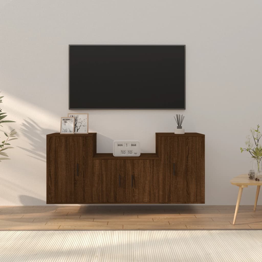 Vetonek Set de muebles para TV 3 pzas madera contrachapada roble marrón