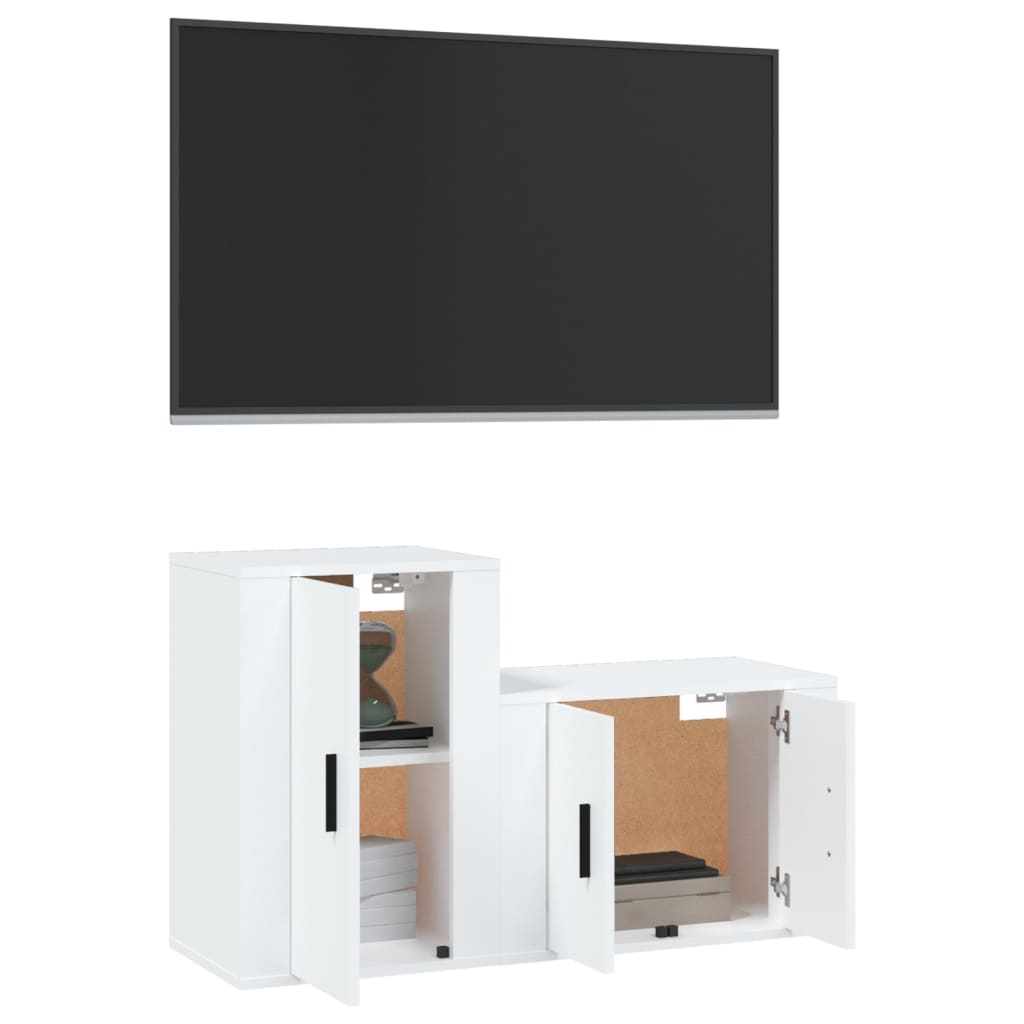 2 pezzi TV mobili set bianco legno